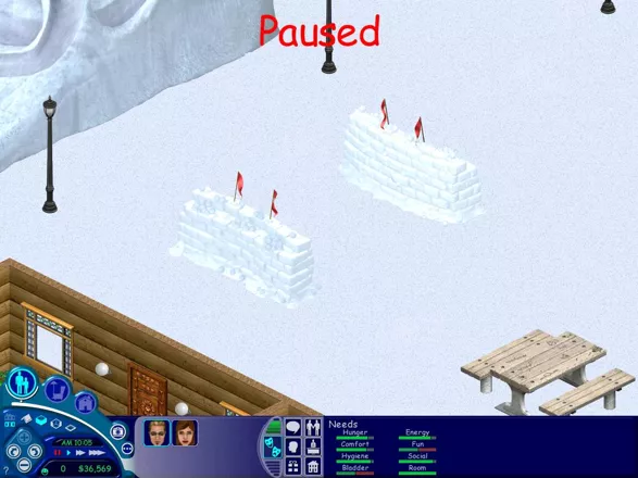 The Sims: Vacation Windows Snowball fighting increases fun and social.  Just watch out for the ice balls.