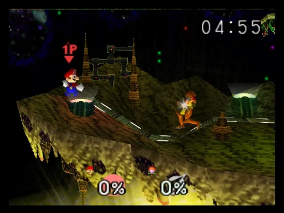 Super Smash Bros. Nintendo 64 Mario in a battle with Samus