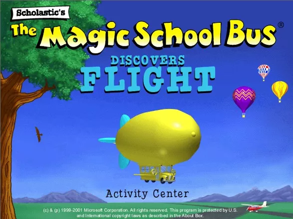 Scholastic&#x27;s The Magic School Bus Discovers Flight: Activity Center Windows Title screen, with the Magic School...Blimp