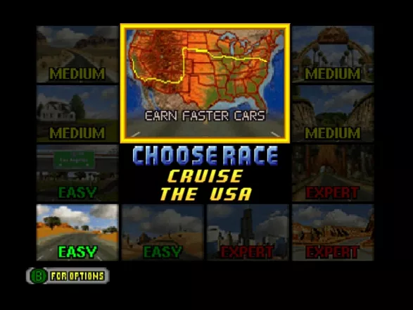 Cruis&#x27;n USA Nintendo 64 Track selection screen