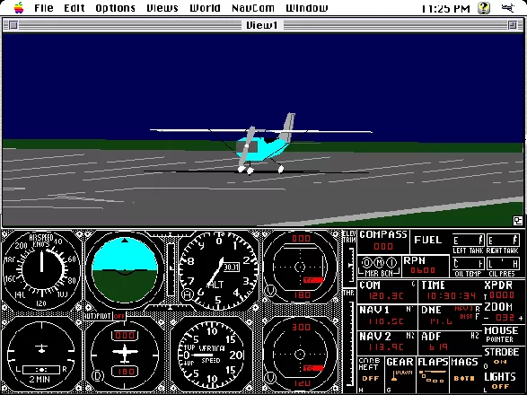 Microsoft Flight Simulator (v4.0) Macintosh Tower view of Cessna at Meigs Field