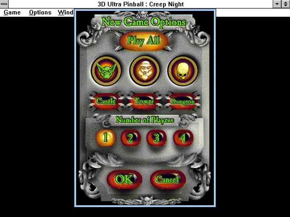3-D Ultra Pinball: Creep Night Windows 3.x New game options