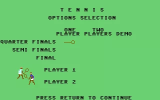 Tournament Tennis Commodore 64 Main menu