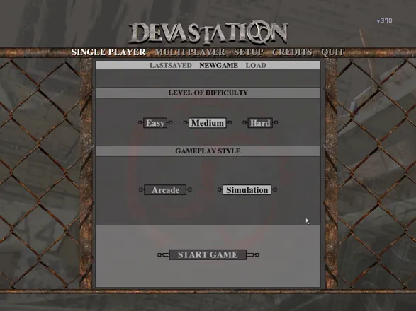 Devastation Windows New game selection