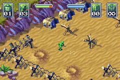 Army Men: Operation Green Game Boy Advance Those boxes at the top hold pick-ups like health and ammo.