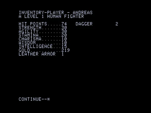 Ultima Apple II Character stats