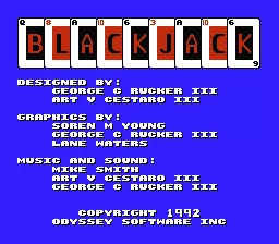 Blackjack NES Main title screen with credits