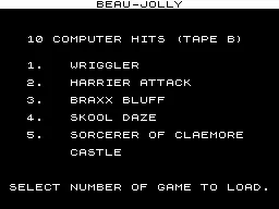 10 Computer Hits ZX Spectrum List of the games (tape B)