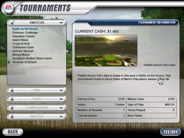 Tiger Woods PGA Tour 2004 Windows Entering a tournament. To be allowed  into further tournaments you must qualify.