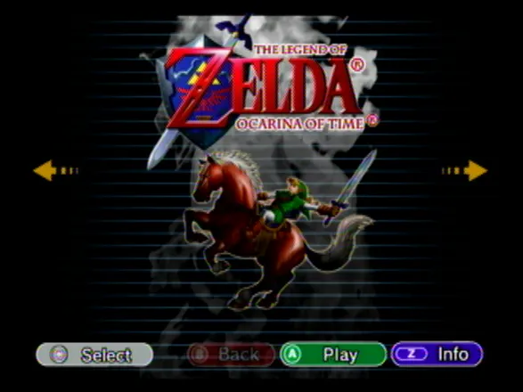 The Legend of Zelda: Collector&#x27;s Edition GameCube Ocarina of Time selection screen.