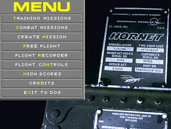 Black Knight: Marine Strike Fighter  DOS Opening menu