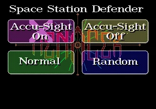 Menacer 6-Game Cartridge Genesis Space Station Defender: selecting game mode and the Accu-Sight on.