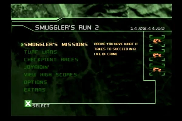 Smuggler&#x27;s Run 2: Hostile Territory PlayStation 2 Main menu