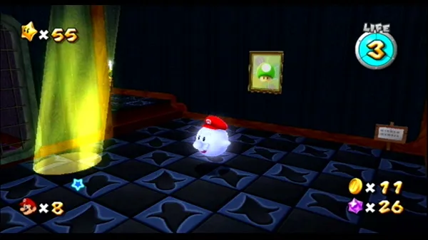 Super Mario Galaxy Wii Ghost Mario! Don&#x27;t get caught by the spotlight, or you&#x27;ll transform back into regular Mario.