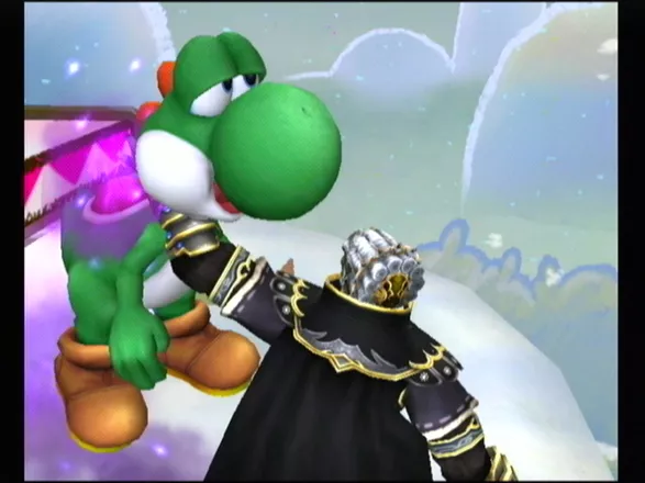 Super Smash Bros. Brawl Wii Ganondorf chokes the lizard.