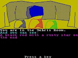 The Very Big Cave Adventure ZX Spectrum A rod lies on the floor in this part of the cave