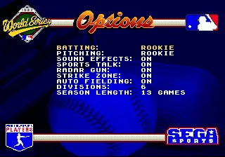 World Series Baseball Genesis Options menu
