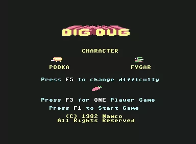 Dig Dug Commodore 64 Title screen and main menu
