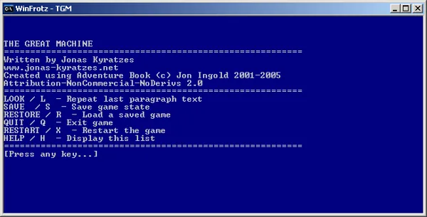 The Great Machine Windows Title screen (under WinXP)