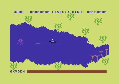 Neptune&#x27;s Daughters Commodore 64 Shooting a spear at the jellyfish