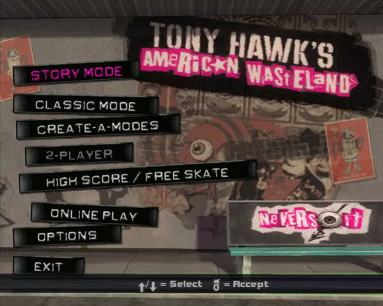 Tony Hawk&#x27;s American Wasteland Windows Main menu
