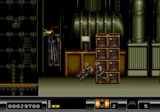 Batman: The Video Game Genesis Climbing with the Bat-Hook.