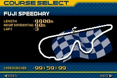 Top Gear GT Championship Game Boy Advance Course selection