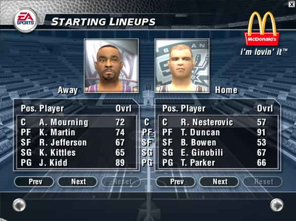 NBA Live 2004 Windows Starting lineups