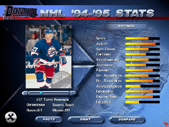 NHL 96 DOS You can view each players information 