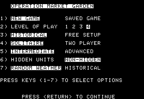 Operation Market Garden: Drive on Arnhem, September 1944 Apple II Game options