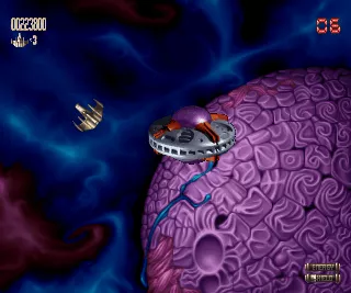 Super Stardust Amiga First boss approaching. The game uses pre-rendered graphics which was quite new at the time of release.