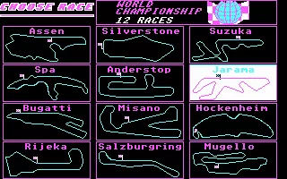 Superbike Challenge DOS Race selection screen
