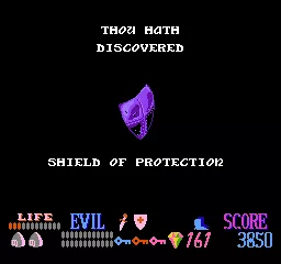 Wizards &#x26; Warriors NES You can find various items in chests, like this shield.