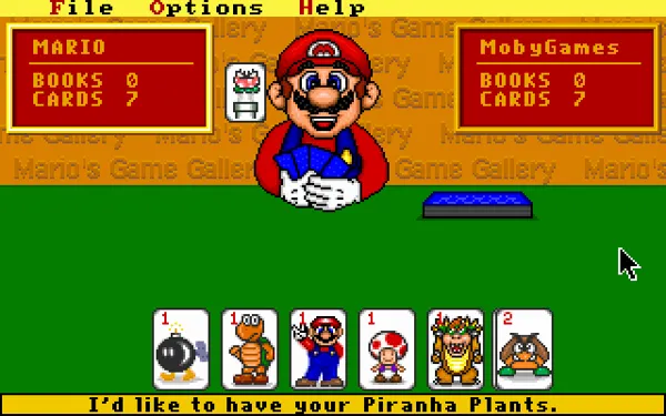 Mario&#x27;s Game Gallery DOS Mario asks for a card.