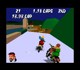 Dirt Trax FX SNES Driving over an icy surface