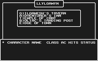 Wizardry: Legacy of Llylgamyn - The Third Scenario Commodore 64 Main Menu in Llylgamyn...