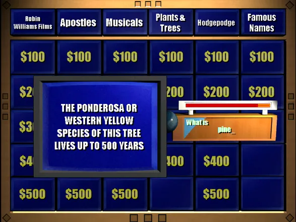 Jeopardy! Windows After buzzing in, the player types his answer in the box to the right.