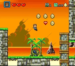 DinoCity SNES Jumping off the dino&#x27;s back.