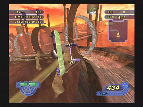 Star Wars: Racer Revenge PlayStation 2 A tunnel above a fiery planet.