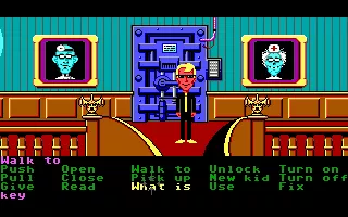 Maniac Mansion DOS The high security door serves as the game&#x27;s copy protection. (Enhanced version, EGA)