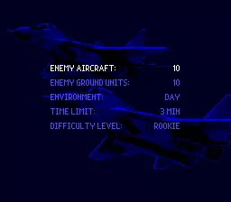 F-117 Night Storm Genesis Settings for the arcade mode.