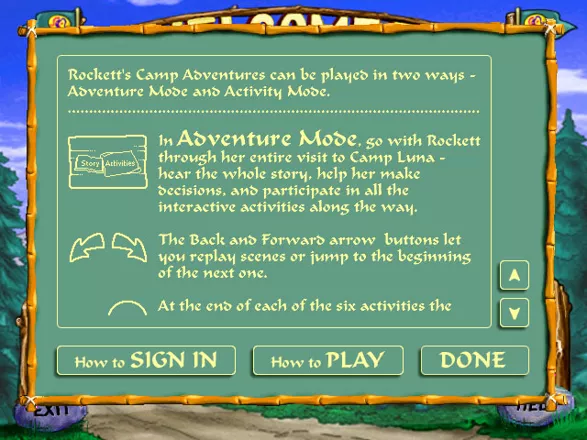 Rockett&#x27;s Camp Adventures Windows Help screen