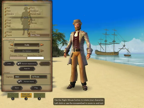 Pirates of the Burning Sea Windows Character creation screen