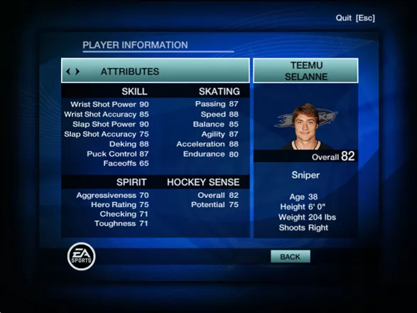 NHL 09 Windows Player information.