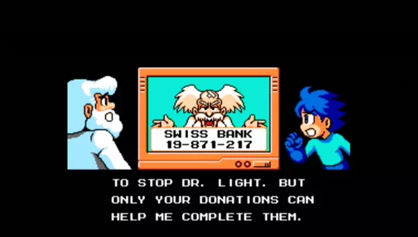 Mega Man 9 Xbox 360 What a surprise that Dr. Wily has a Swiss Bank account.