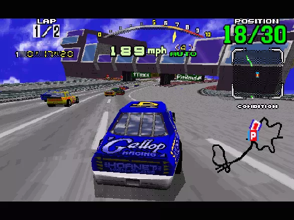Daytona USA Windows Keep to the left at the beginning of the Expert track, or you may find yourself wasting time with an accidental pitstop!
