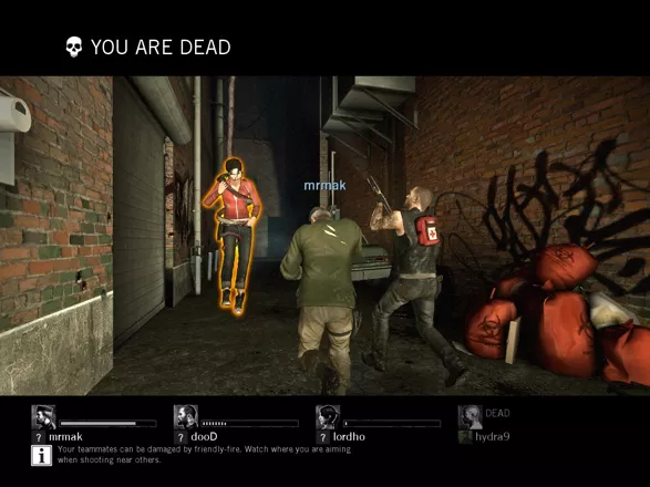 Left 4 Dead Windows Francis and Bill rush to save Zoey from a Smoker&#x27;s tongue (versus mode).