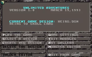 Unlimited Adventures DOS Main menu