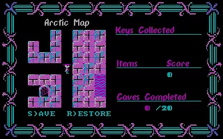 Arctic Adventure DOS The level select screen from Arctic Adventure part 2