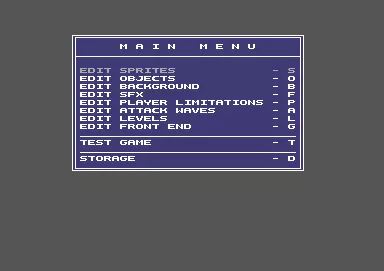 Shoot &#x27;em up Construction Kit  Commodore 64 Main menu